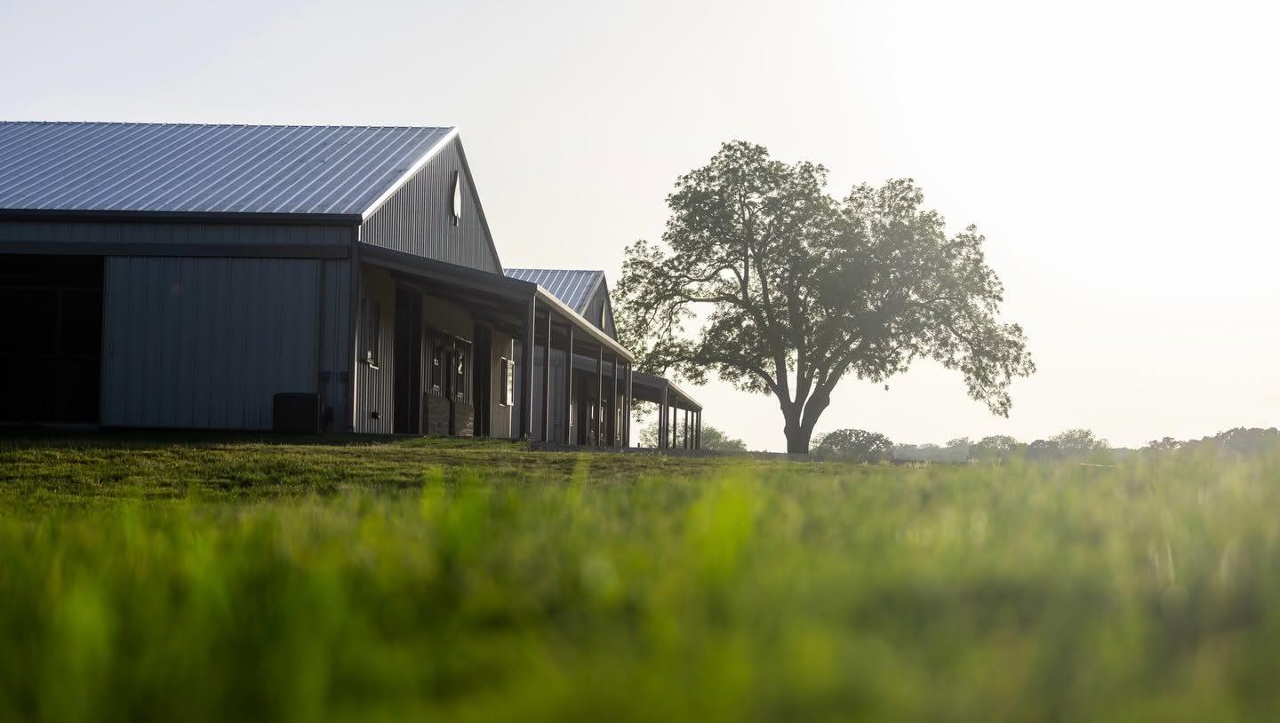 A barn on the Solo Select ranch at first light