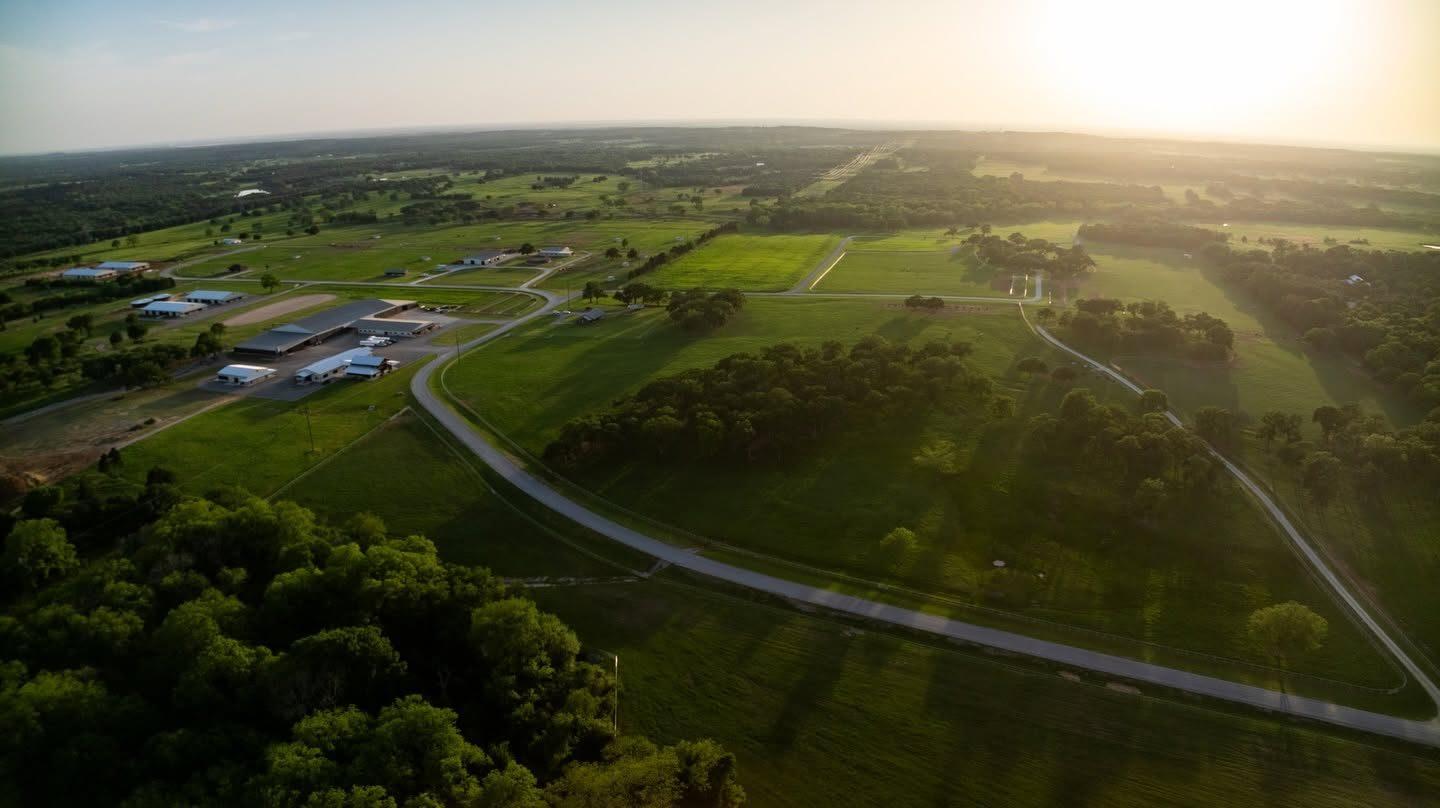 Aerial view of the master-planned Solo Select ranch at sunrise